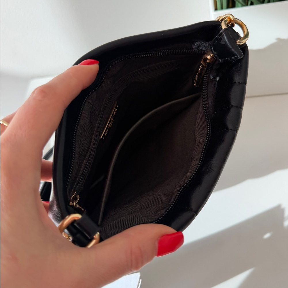 David Jones Black Quilted Leather Crossbody Bag Gold Chain Strap NEW - Picture 7 of 8